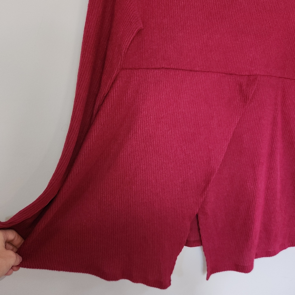 Diane Gilman DR2 Turtleneck Ribbed Cozy Split Front Pullover Top Maroon Sz XL - Picture 4 of 14